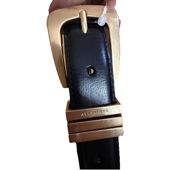NWT ALL SAINTS Women’s Triple Metal Keeper Genuine Leather Black Belt Size 25MM main image 4